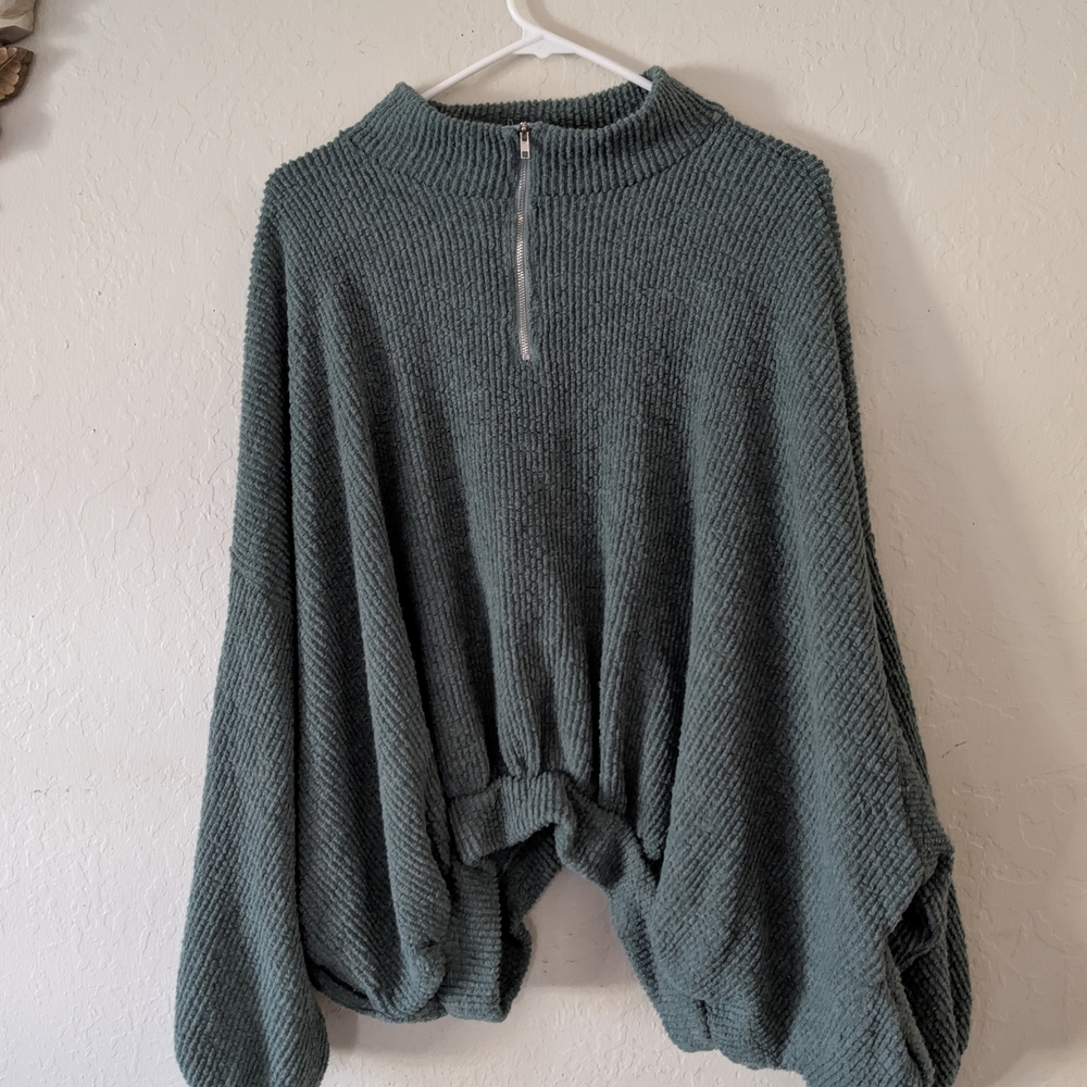Peach Love California Forest Green Half-Zip Oversized Knit Sweatshirt